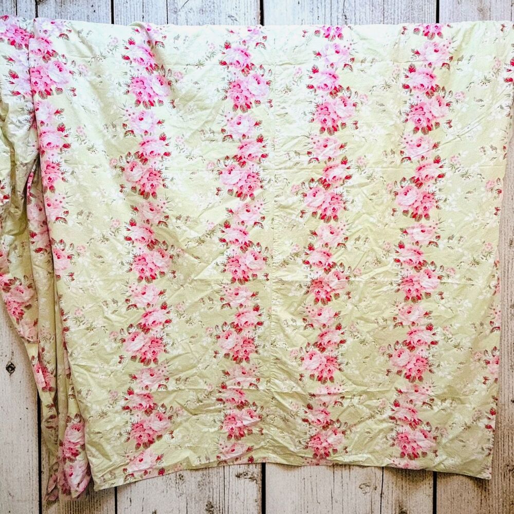 Rachel Ashwell Shabby Chic King Duvet Cover Green Roses Floral Zip Closure